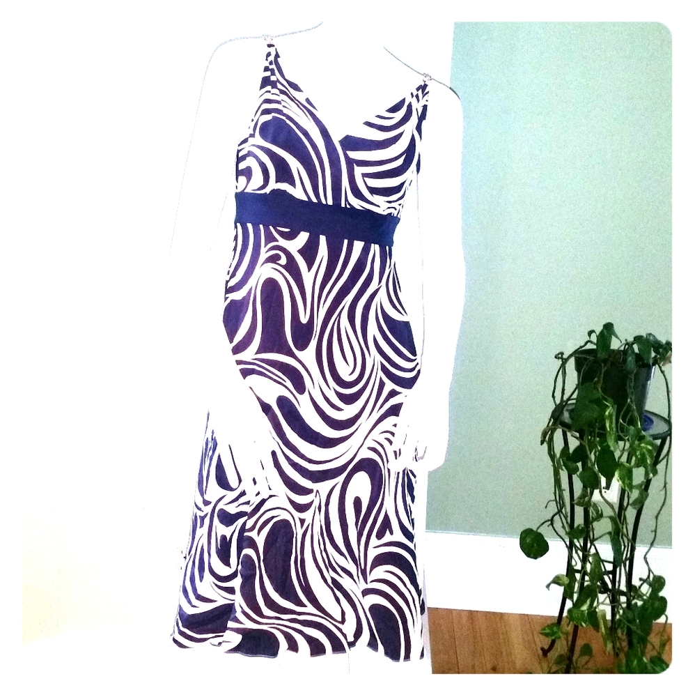 ANN TAYLOR blue swirl metal embellished dress